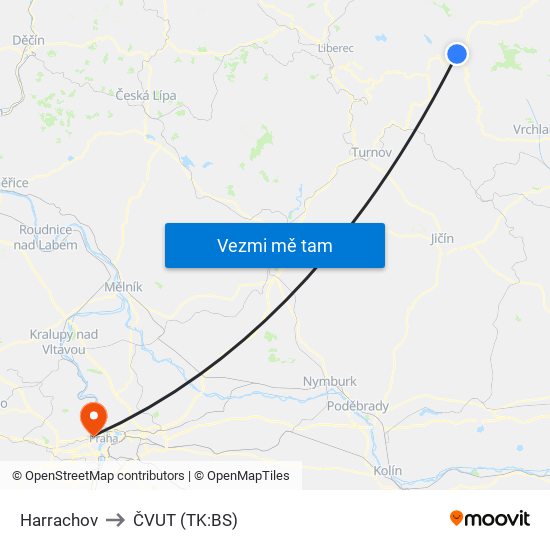 Harrachov to ČVUT (TK:BS) map