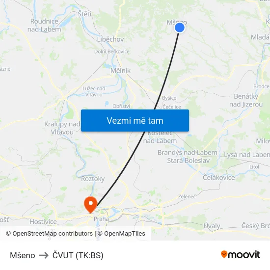 Mšeno to ČVUT (TK:BS) map