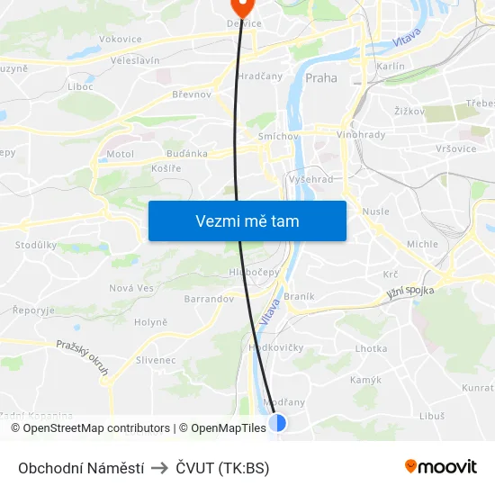 Obchodní Náměstí to ČVUT (TK:BS) map
