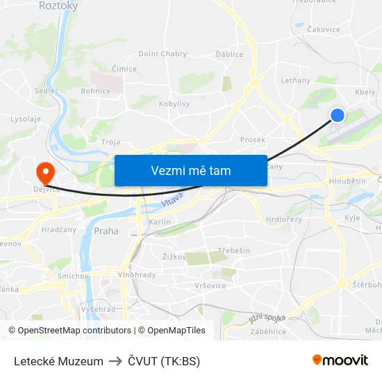 Letecké Muzeum to ČVUT (TK:BS) map