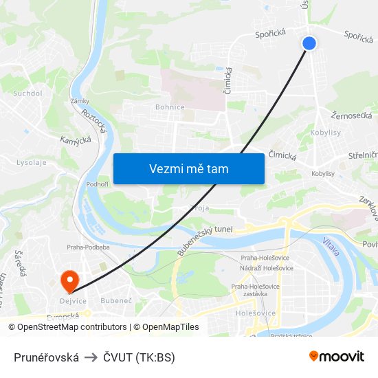 Prunéřovská to ČVUT (TK:BS) map