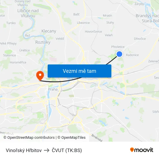 Vinořský Hřbitov to ČVUT (TK:BS) map