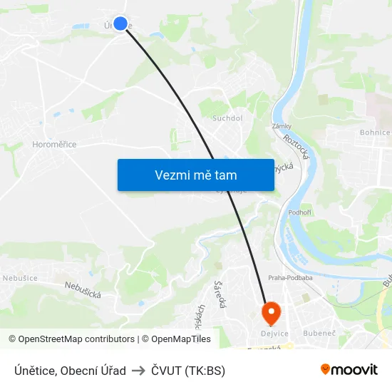 Únětice, Obecní Úřad to ČVUT (TK:BS) map