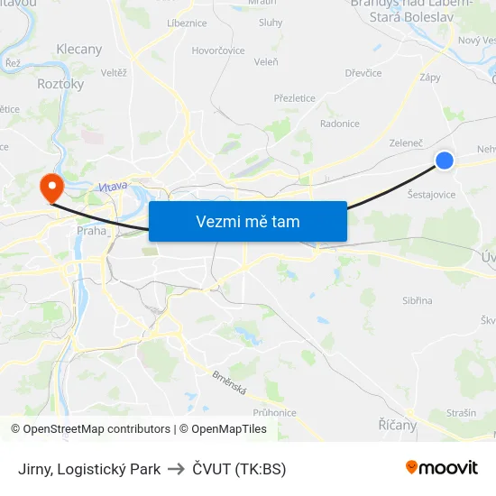 Jirny, Logistický Park to ČVUT (TK:BS) map