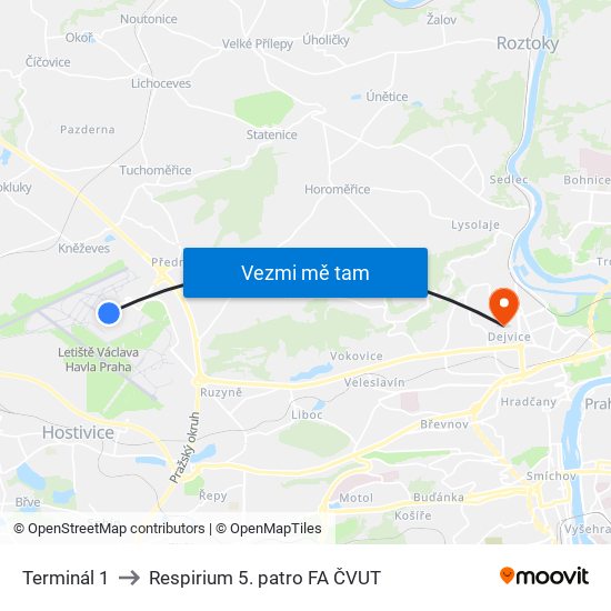 Terminál 1 to Respirium 5. patro FA ČVUT map