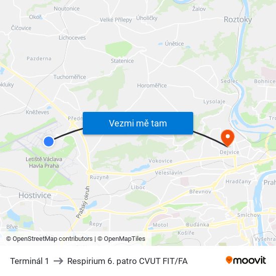 Terminál 1 to Respirium 6. patro CVUT FIT/FA map