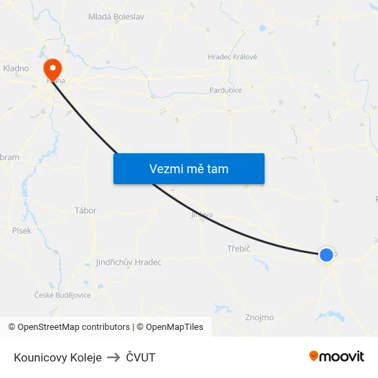 Kounicovy Koleje to ČVUT map