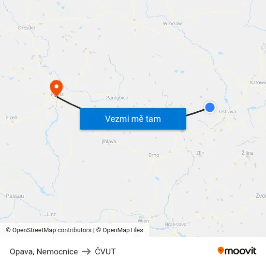 Opava, Nemocnice to ČVUT map