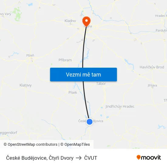 České Budějovice, Čtyři Dvory to ČVUT map