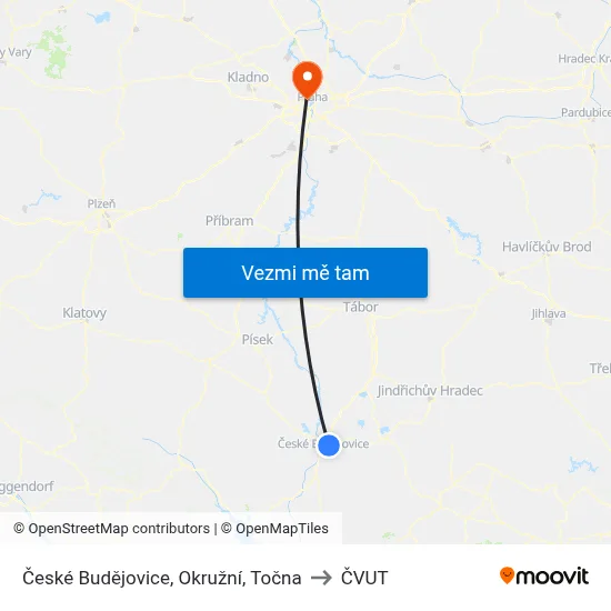 České Budějovice, Okružní, Točna to ČVUT map
