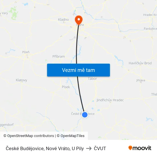 České Budějovice, Nové Vráto, U Pily to ČVUT map