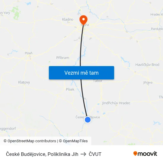 České Budějovice, Poliklinika Jih to ČVUT map