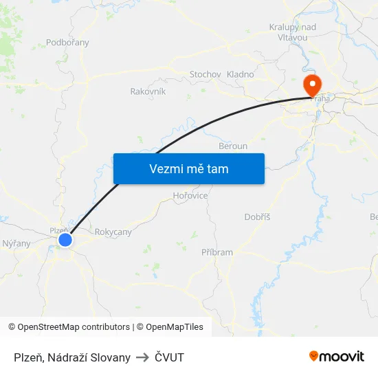Plzeň, Nádraží Slovany to ČVUT map
