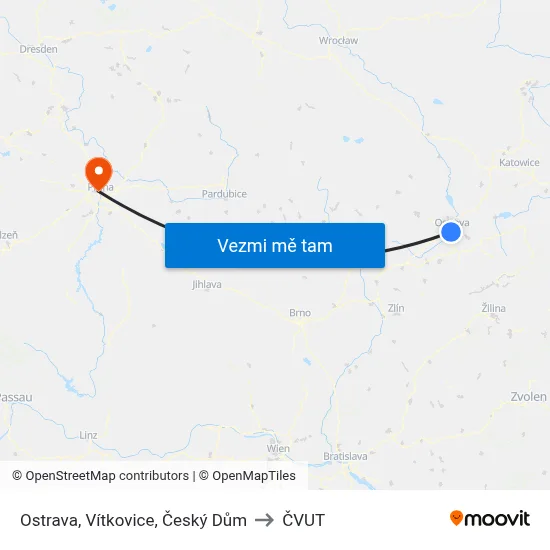 Ostrava, Vítkovice, Český Dům to ČVUT map