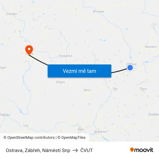 Ostrava, Zábřeh, Náměstí Snp to ČVUT map