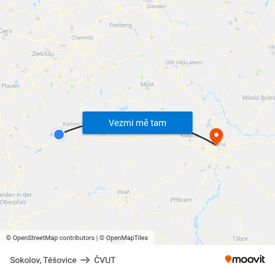 Sokolov, Těšovice to ČVUT map