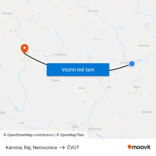 Karviná, Ráj, Nemocnice to ČVUT map
