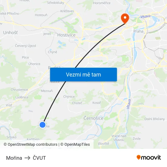 Mořina to ČVUT map