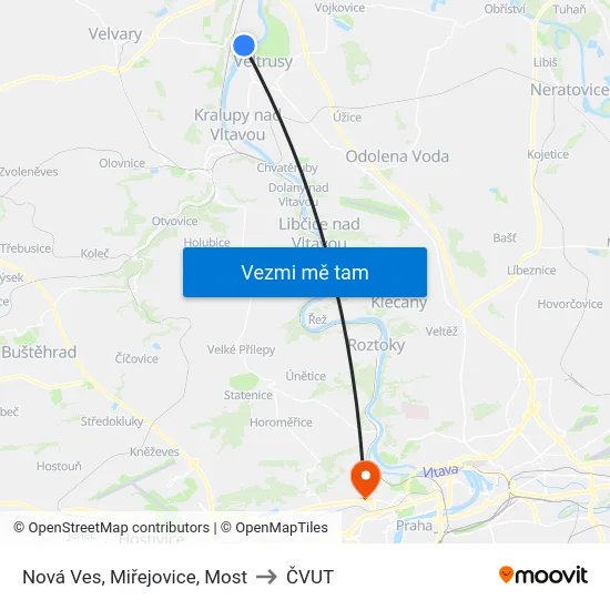 Nová Ves, Miřejovice, Most to ČVUT map