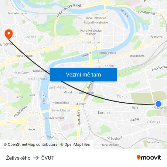 Želivského to ČVUT map