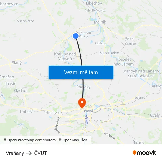 Vraňany to ČVUT map