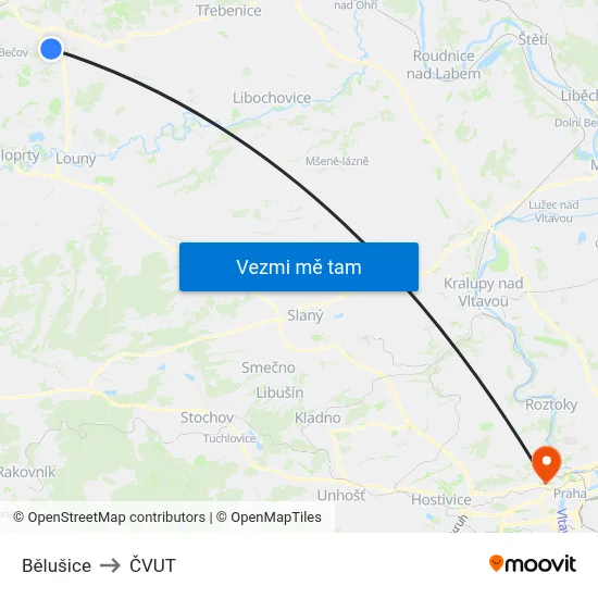 Bělušice to ČVUT map