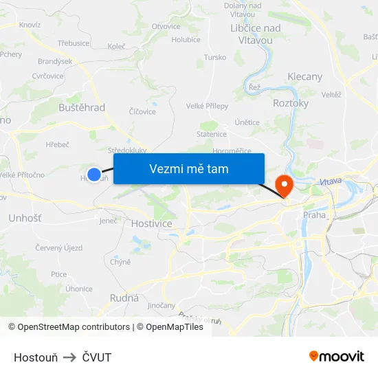 Hostouň to ČVUT map