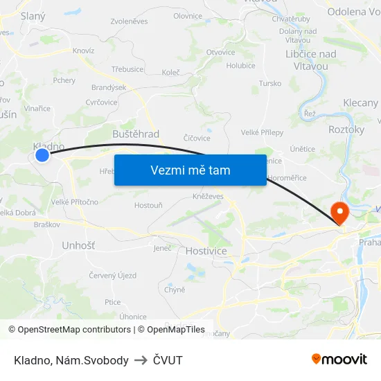 Kladno, Nám.Svobody to ČVUT map