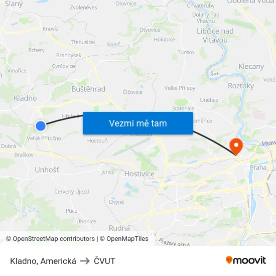Kladno, Americká to ČVUT map