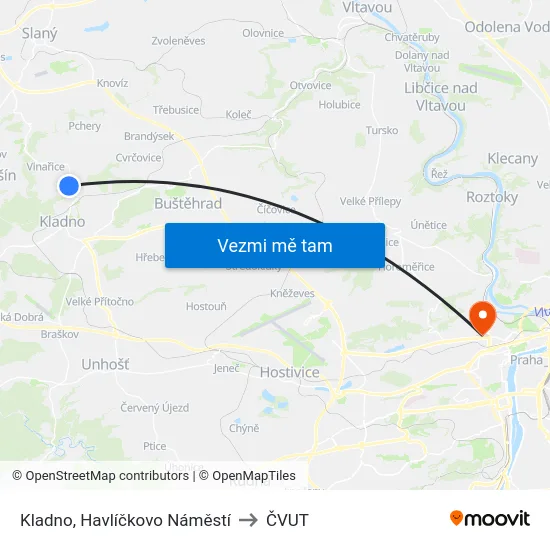Kladno, Havlíčkovo Náměstí to ČVUT map