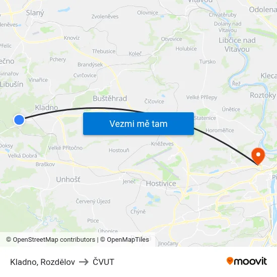 Kladno, Rozdělov to ČVUT map
