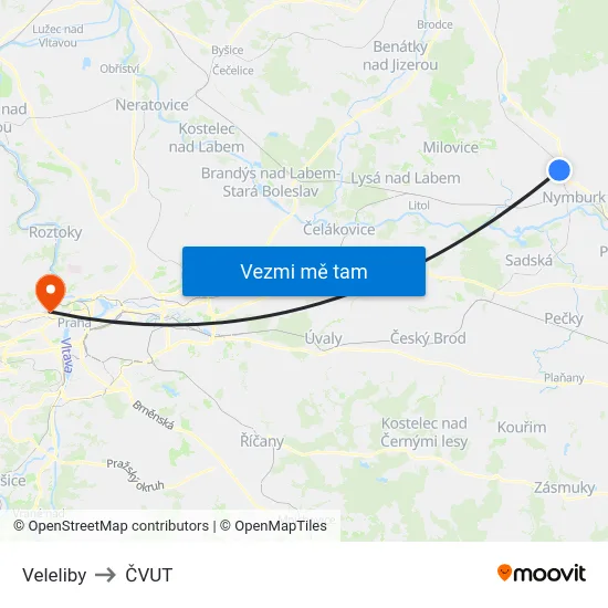 Veleliby to ČVUT map