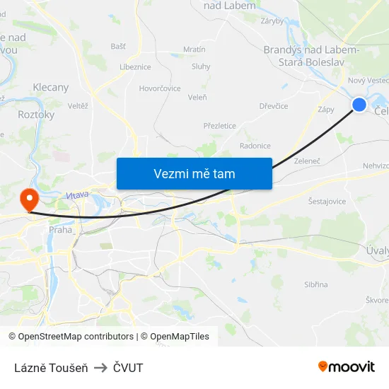 Lázně Toušeň to ČVUT map