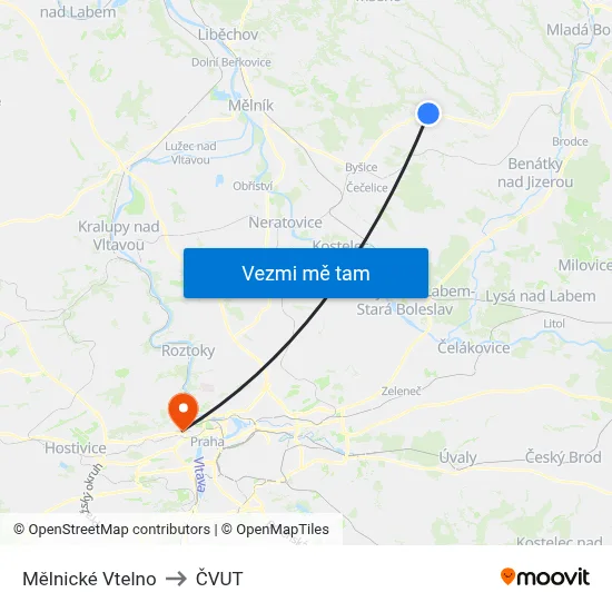 Mělnické Vtelno to ČVUT map