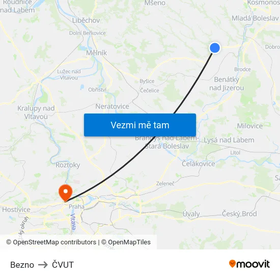Bezno to ČVUT map