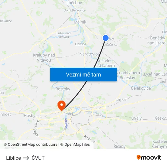 Liblice to ČVUT map