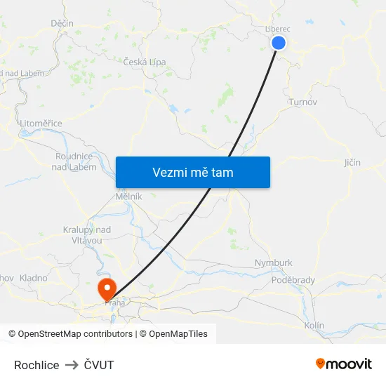 Rochlice to ČVUT map