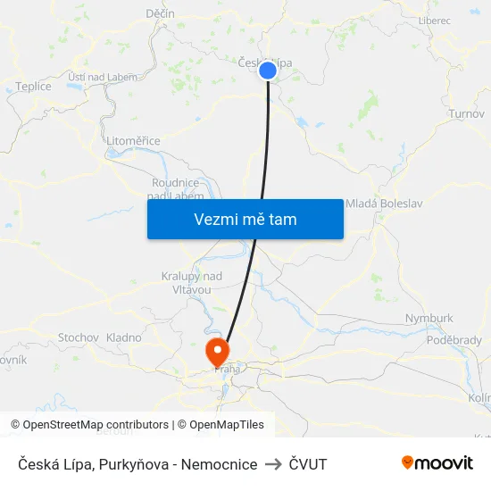 Česká Lípa, Purkyňova - Nemocnice to ČVUT map