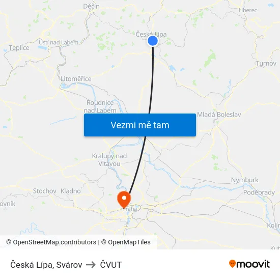 Česká Lípa, Svárov to ČVUT map