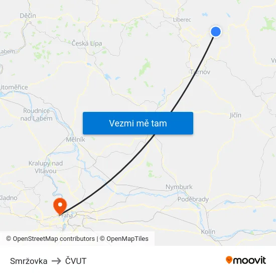 Smržovka to ČVUT map