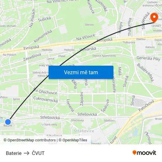 Baterie to ČVUT map