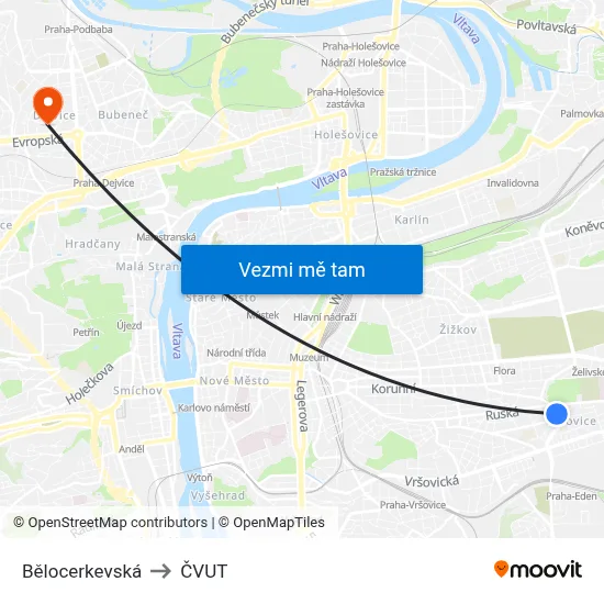 Bělocerkevská to ČVUT map