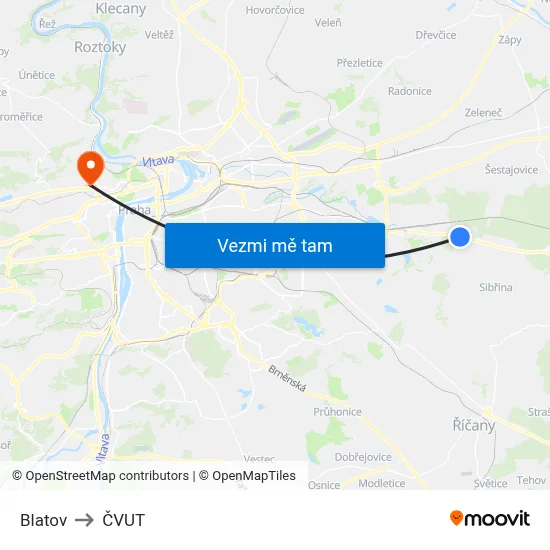 Blatov to ČVUT map