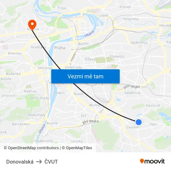 Donovalská to ČVUT map