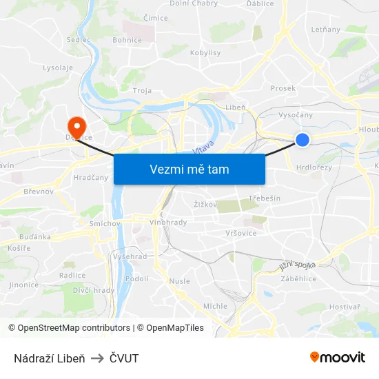 Nádraží Libeň to ČVUT map