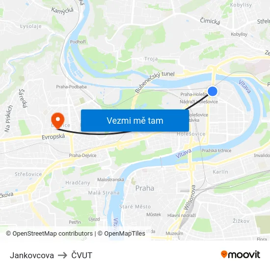 Jankovcova to ČVUT map