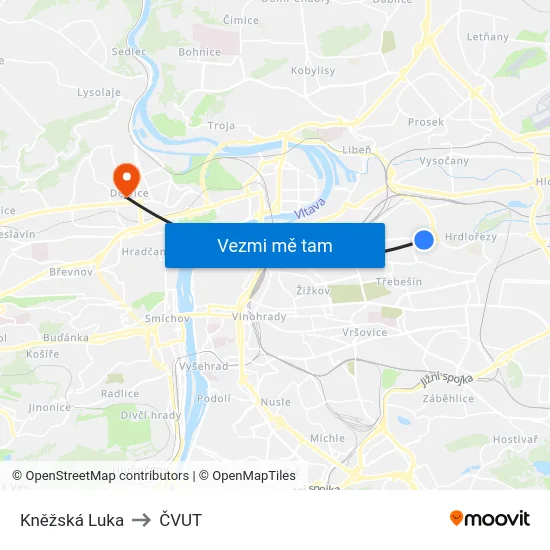 Kněžská Luka to ČVUT map