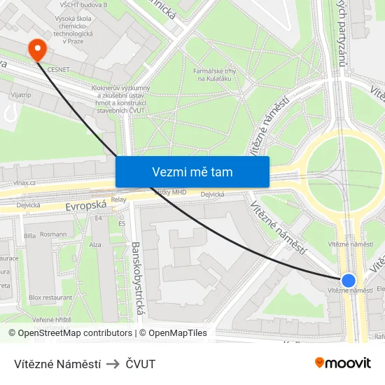 Vítězné Náměstí to ČVUT map