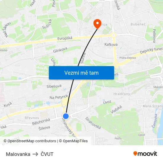 Malovanka to ČVUT map