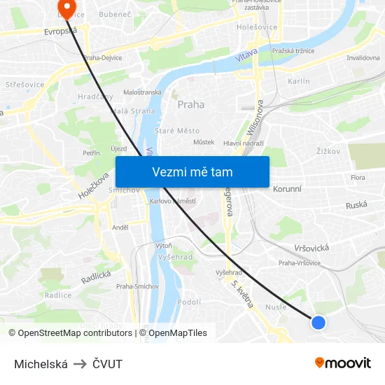 Michelská to ČVUT map